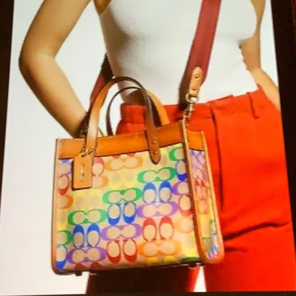 Coach Handbags - Coach Field Tote Pride Rainbow Brass/Tan Natural multi Signature Canvas